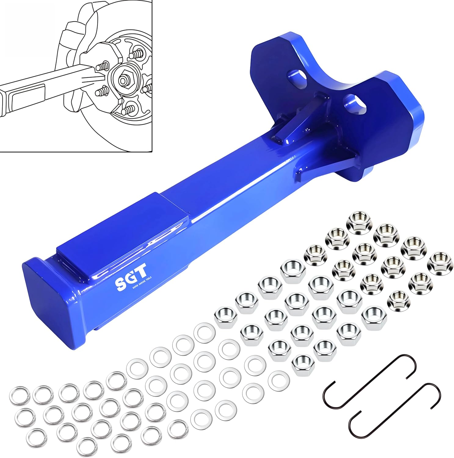 SGT Wheel Bearing Hub Removal Tool Kit,Universal Wheel Hub Removal Tool for Axle Bolted Hubs,Compatible with 5,6 and 8 Lug Hubs, Wheel Hub Buster Tool with Nuts and Hooks