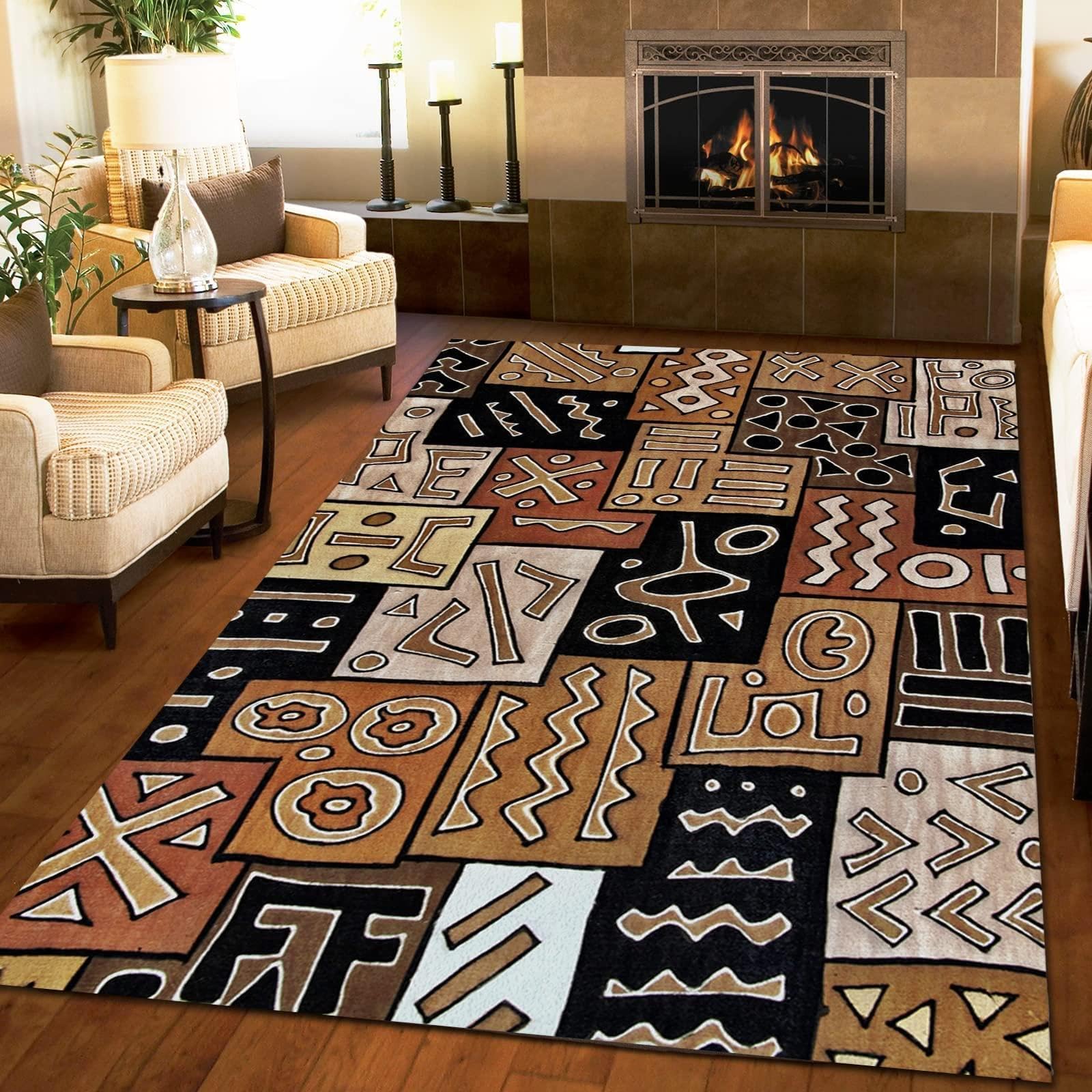 Tapis Salon à Poil Court 120x150cm Tapis Traditionnel Rétro Africains Motif Paillasson Intérieur pour Chambre, Salle à Manger, Cuisine, d'enfant Ado et Adulte Chambre, Tapis de Couloir