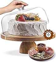 Homesphere Acacia Wood 12 Inch Cake Stand with Dome Lid - 2-in-1 Charcuterie Board, Shatterproof Acrylic Cover for Desserts & Parties