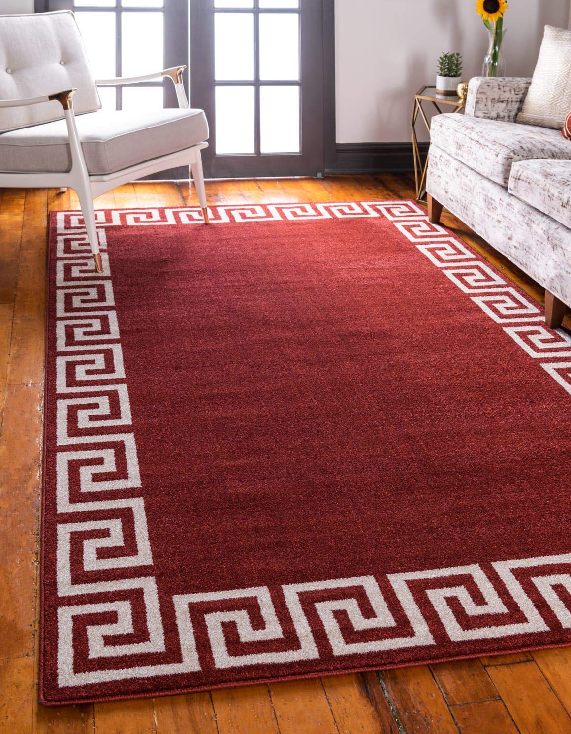 Unique Loom Athens Collection Classic Geometric Modern Border Design Area Rug, 9 ft x 12 ft, Burgundy/Beige