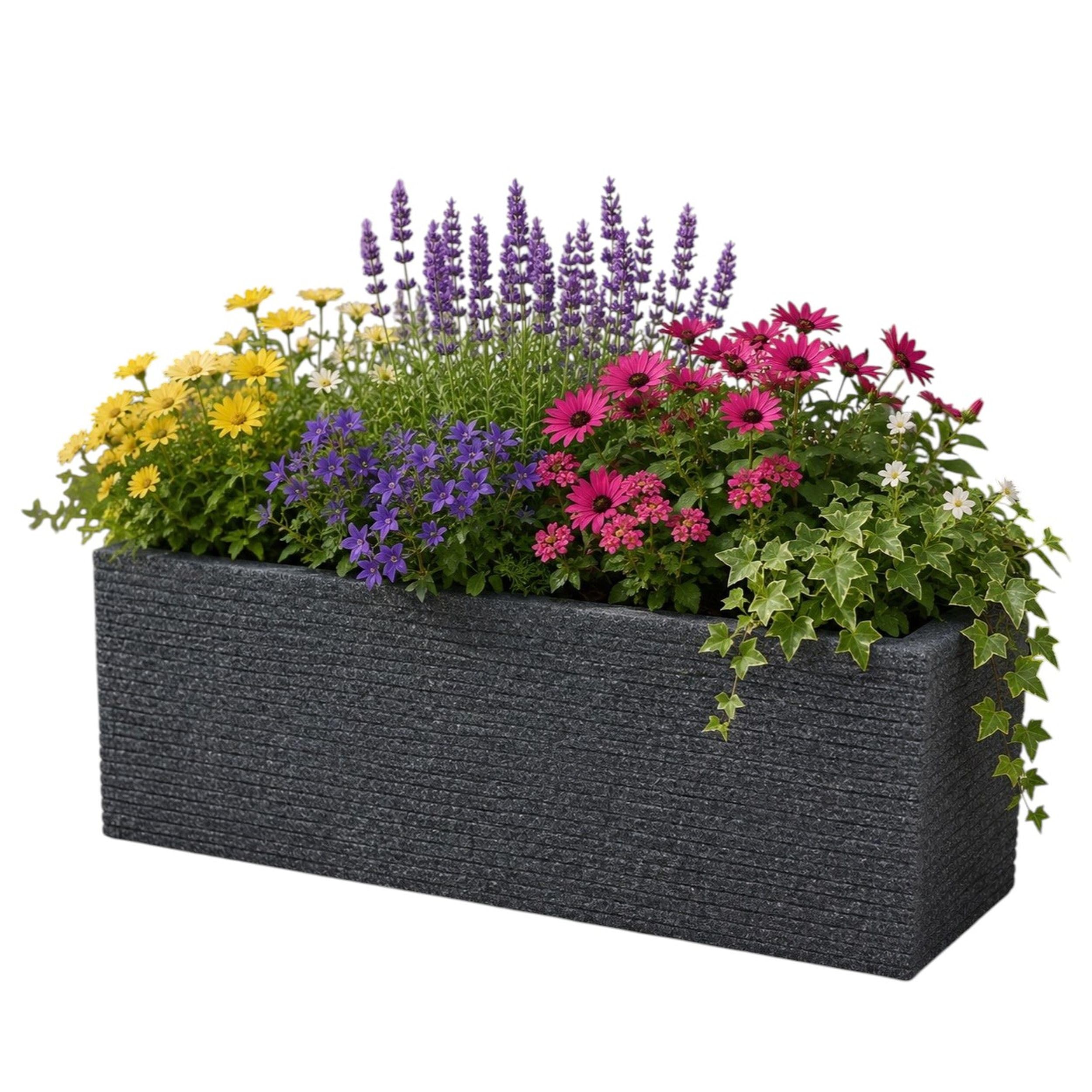 Shop4allsorts Large Brick Effect Trough Planter - Ash Grey Outdoor Plant Pot – Slate Brick Style Rectangle Plastic Garden Plant Pot - Garden Balcony, Patio Flower Planter 60cm x 25cm x 25.5cm