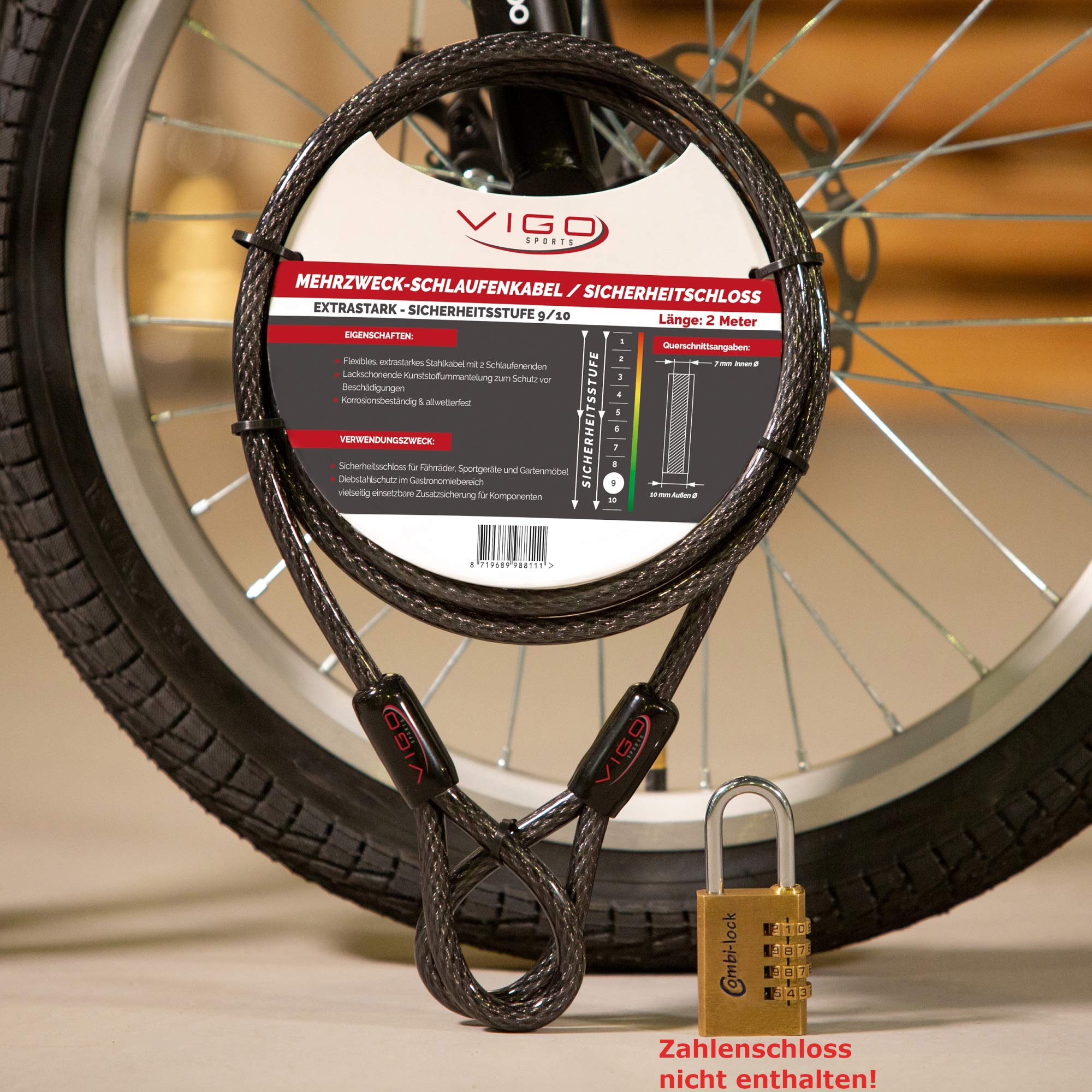 Cavo Acciaio Antifurto 10mm X 2m Con Occhielli - Per Bici, Moto E Oggetti Da Esterno - Foto 4