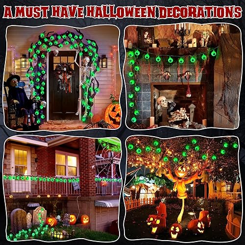 Miniatura 5 de Decoraciones de Halloween, 30 luces LED de 17 pies con temporizador remoto funciona con pilas, 8 modos, luces de Halloween, decoración interior y
