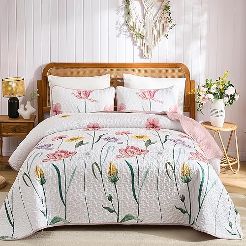 Miniatura 13 de WONGS BEDDING Juego de edredón floral tamaño King, juego de ropa de cama gris y amarillo con 2 fundas de almohada, juego de ropa de cama floral de