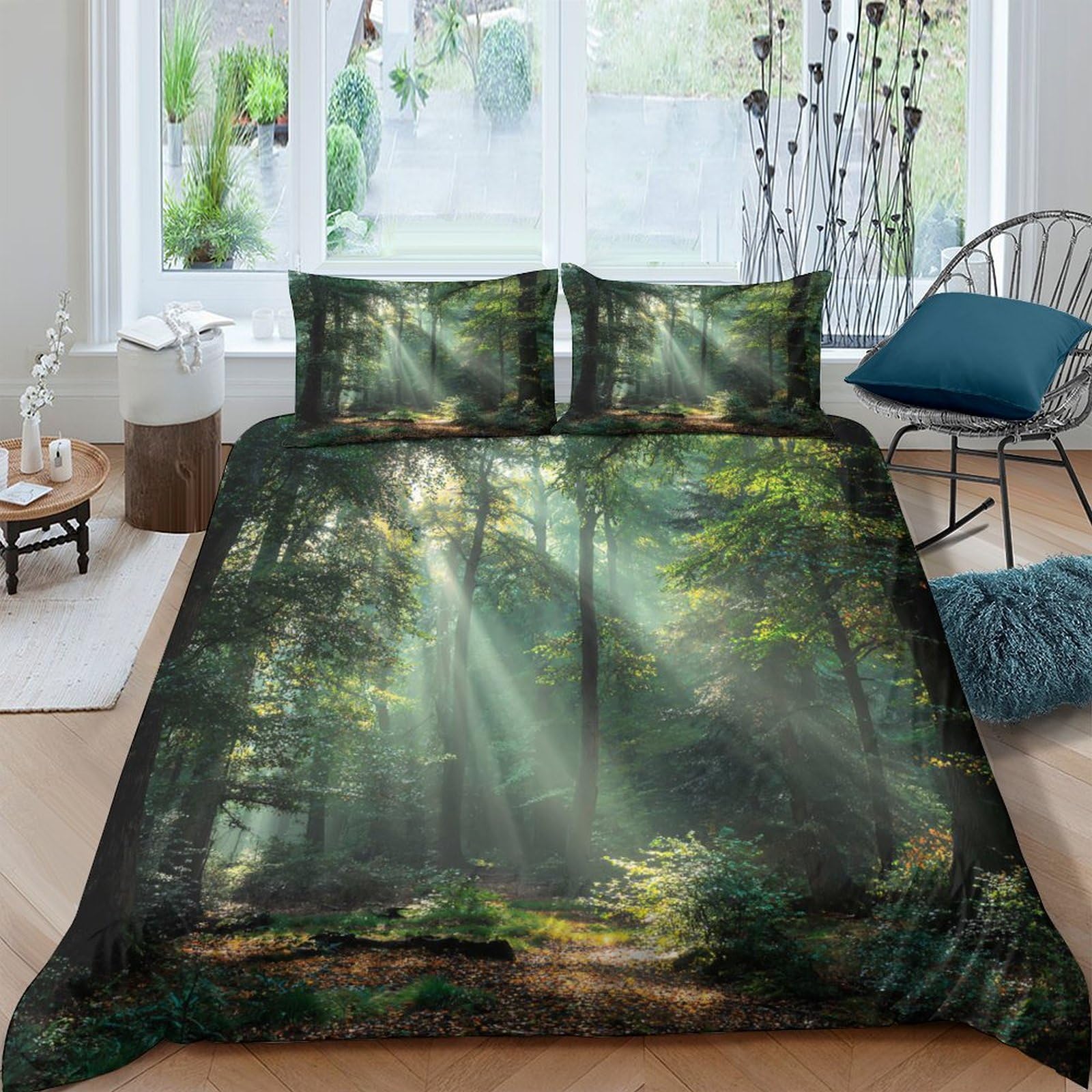 Ctjqhvkz Style-1 3D Printed Forest Sunlight Fitted Sheet Microfiber Soft Breathable Woodland Path Mattress Cover Bedroom Decor Single（135X200cm）