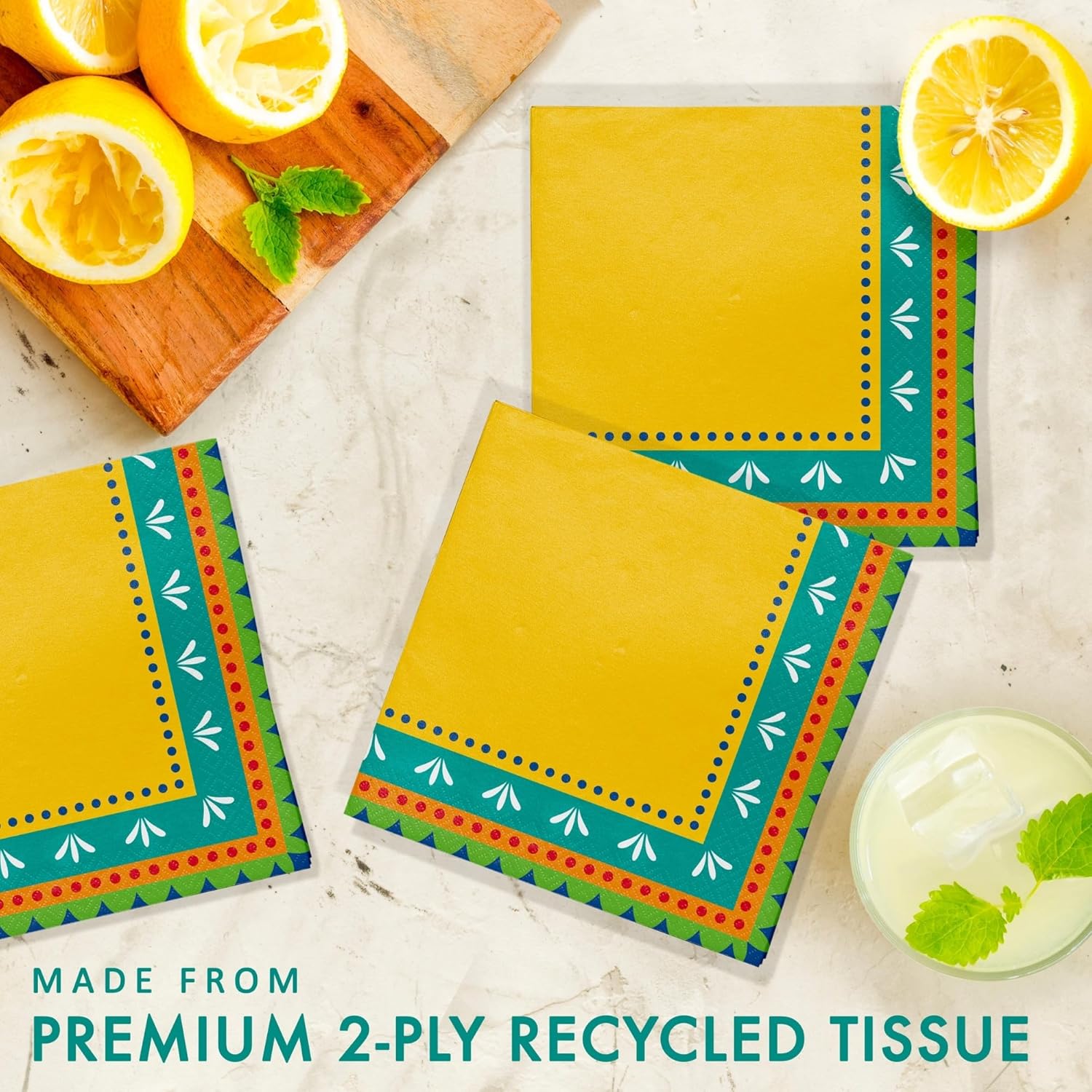 Fiesta Party Supplies - Painted Pottery Paper Dessert Plates, Beverage Napkins, and Forks (Serves 16)