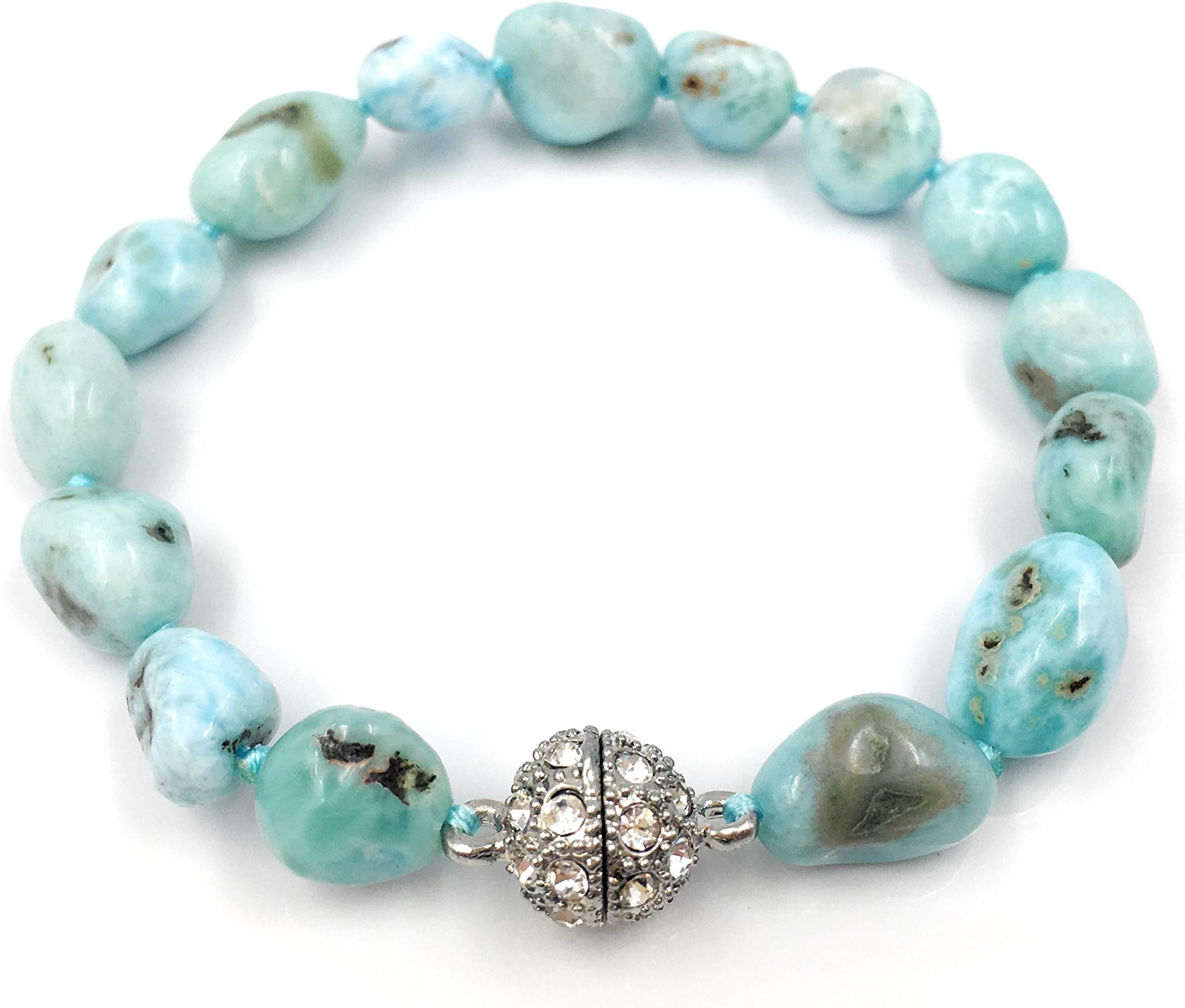 Natural Stone Larimar Bracelet Crystal Magnet Clasp 7.5"