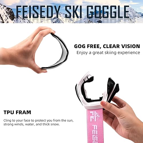 Miniatura 6 de FEISEDY OTG - Gafas de esquí para deportes de nieve para adultos y jóvenes, protección UV400 antivaho con doble lente flexible B2961