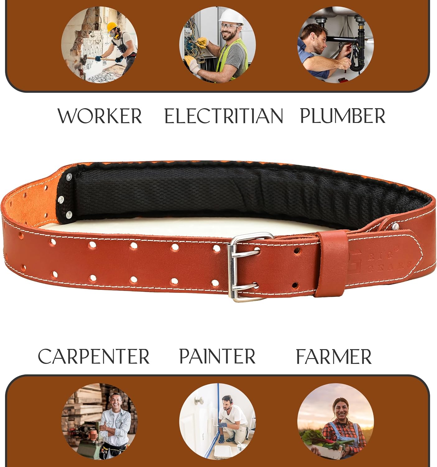 Leather tool belt for men grain leather work belts | 3 inch carpenter constaraction belt multipurpose along with foam padded tool belt 34" to 49" - Image 6