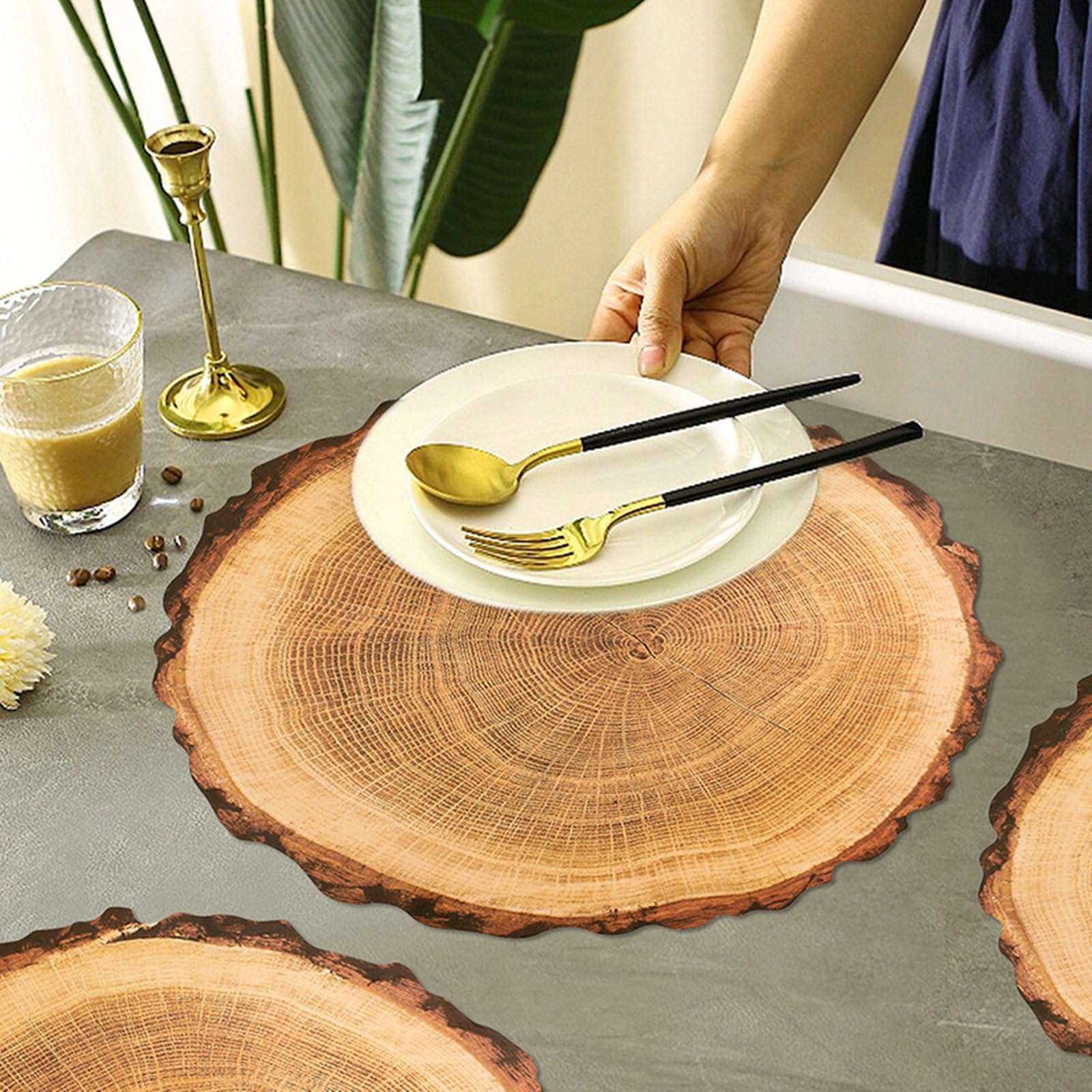 Tischset 10 Stück, Platzdeckchen 38CM rutschfest Holzmaserung Platzset für Glastisch
