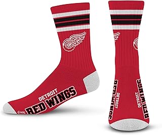 For Bare Feet NHL Detroit Red Wings 4 Stripe Deuce Crew Sock Team Color MEDIUM