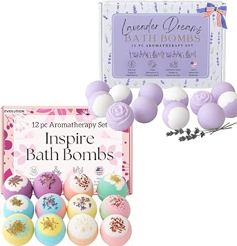 EvolutionUSA Lavender Inspire Flower & Dreams Bath Bombs for Women Bundle - Enjoy These 2 top Bath Bomb Sets that Make the Perfect Bath Bombs Gift