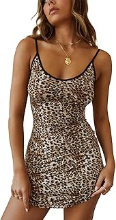 Women Sexy Clubwear Spaghetti Strap Bodycon Mini Leopard Dress - Buy now