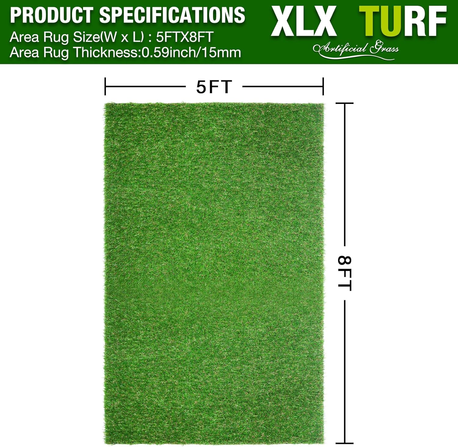 XLX TURF 5 FT x 7 FT Thick Artificial Grass Rugs Indoor Outdoor Use, Pets Fake Grass Pee Pads for Dogs, Patio Balcony Backyard Garden Lawn Decor