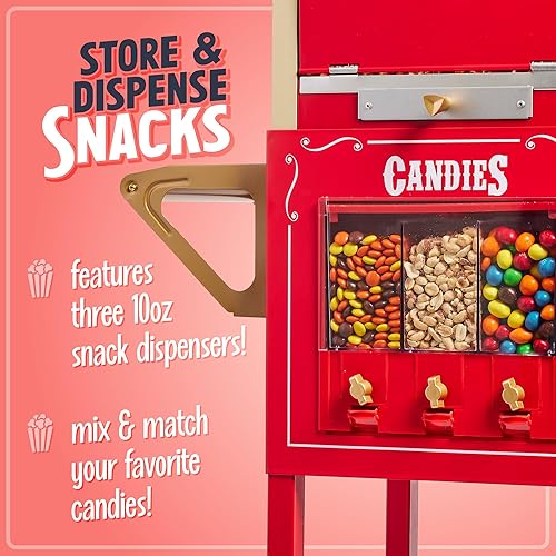 Miniatura 4 de Nostalgia - Carrito profesional vintage para palomitas de maíz de 8 onzas, hace hasta 32 tazas, con tres compartimentos de almacenamiento para
