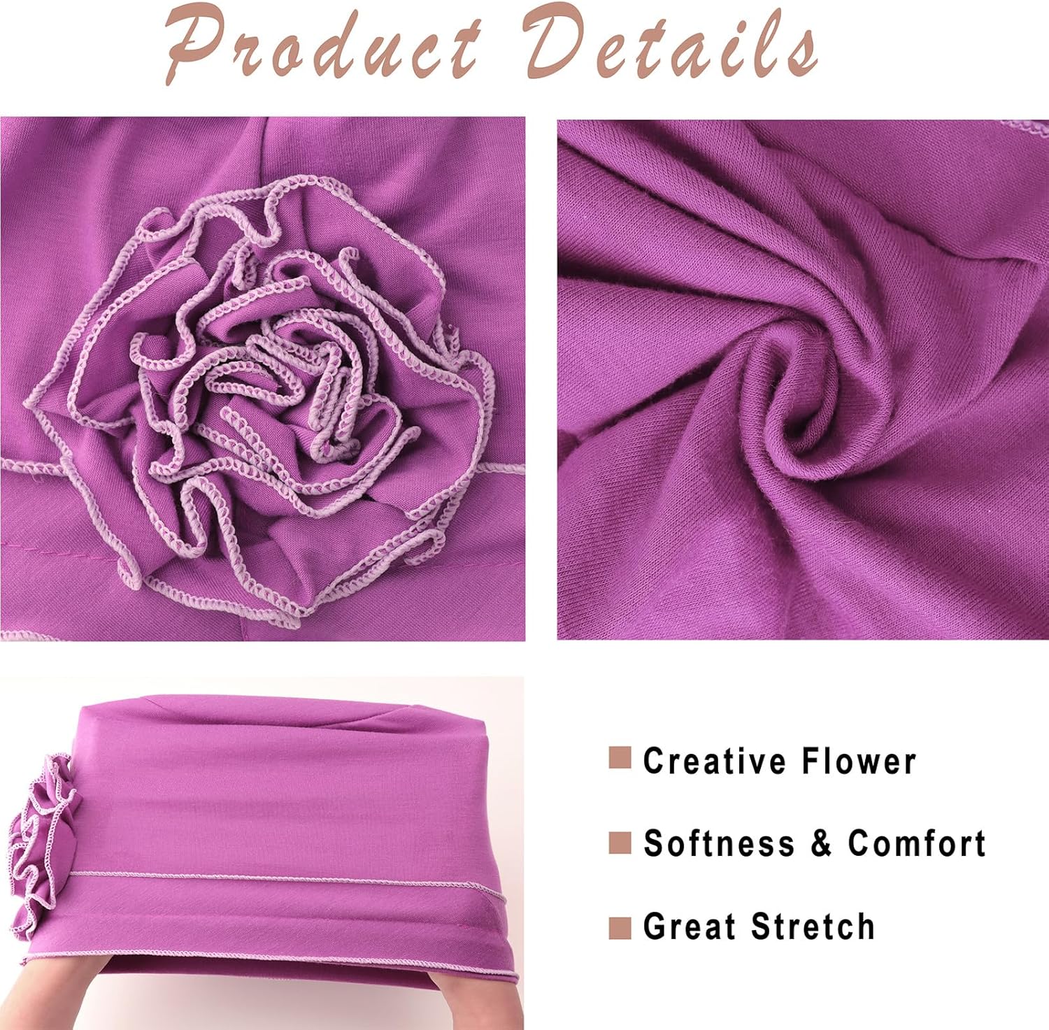 DRESHOW 4 Pcs Cotton Beanie Turban Headwear for Women Elastic Chemo Hats Soft Cancer Headwear Covers Wraps for Women's Hair - Image 4