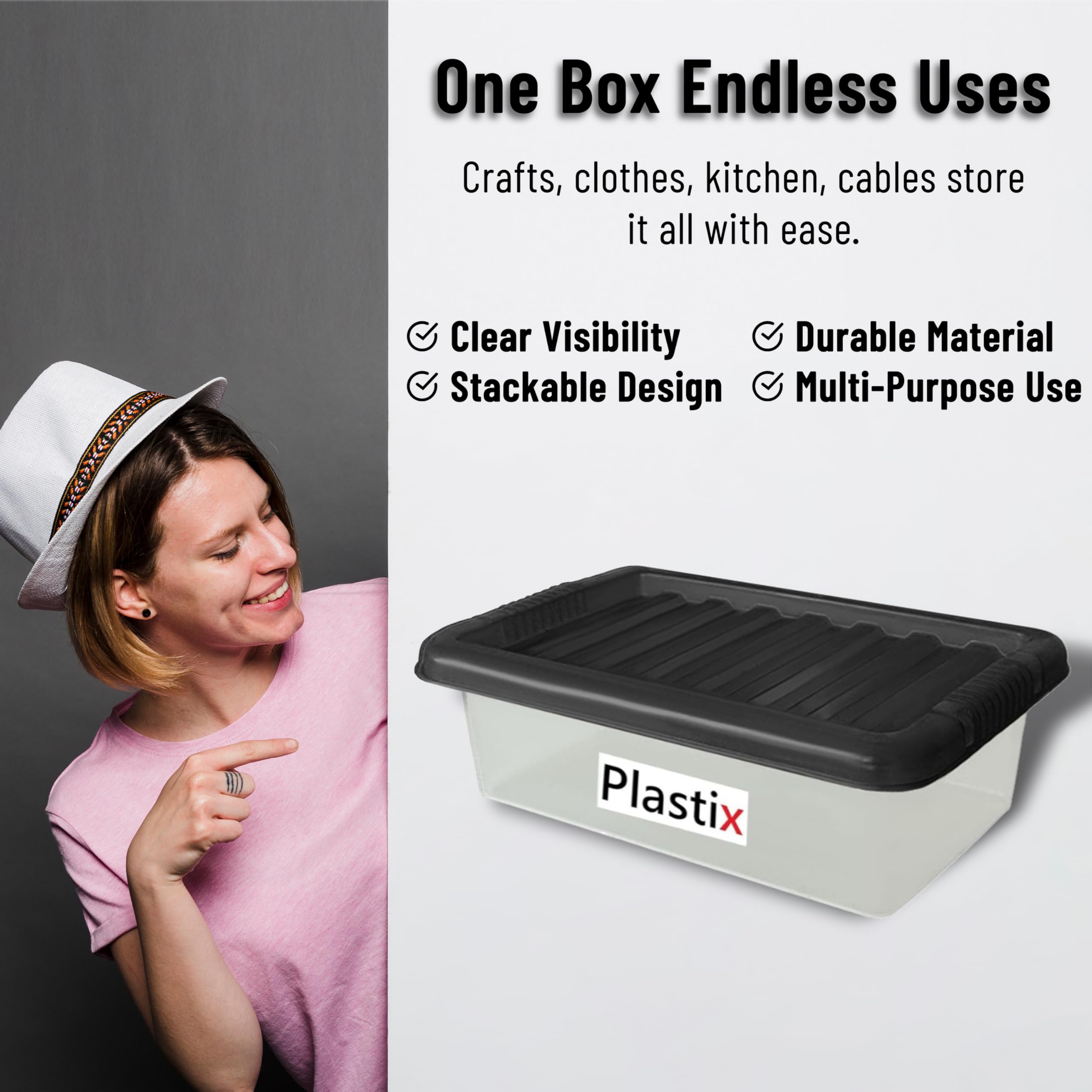 HOHAOO Storage Boxes with Lids,Pack of 4 40L Stackable Storage Boxes Clear Plastic Nestable with