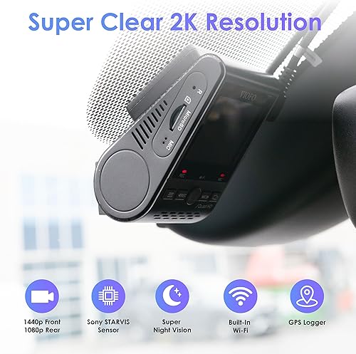 Miniatura 2 de VIOFO Cámara dual para salpicadero, 2K 1440P 60fps+1080P 30fps cámara frontal y trasera con Wi-Fi GPS, modo de estacionamiento, grabación de