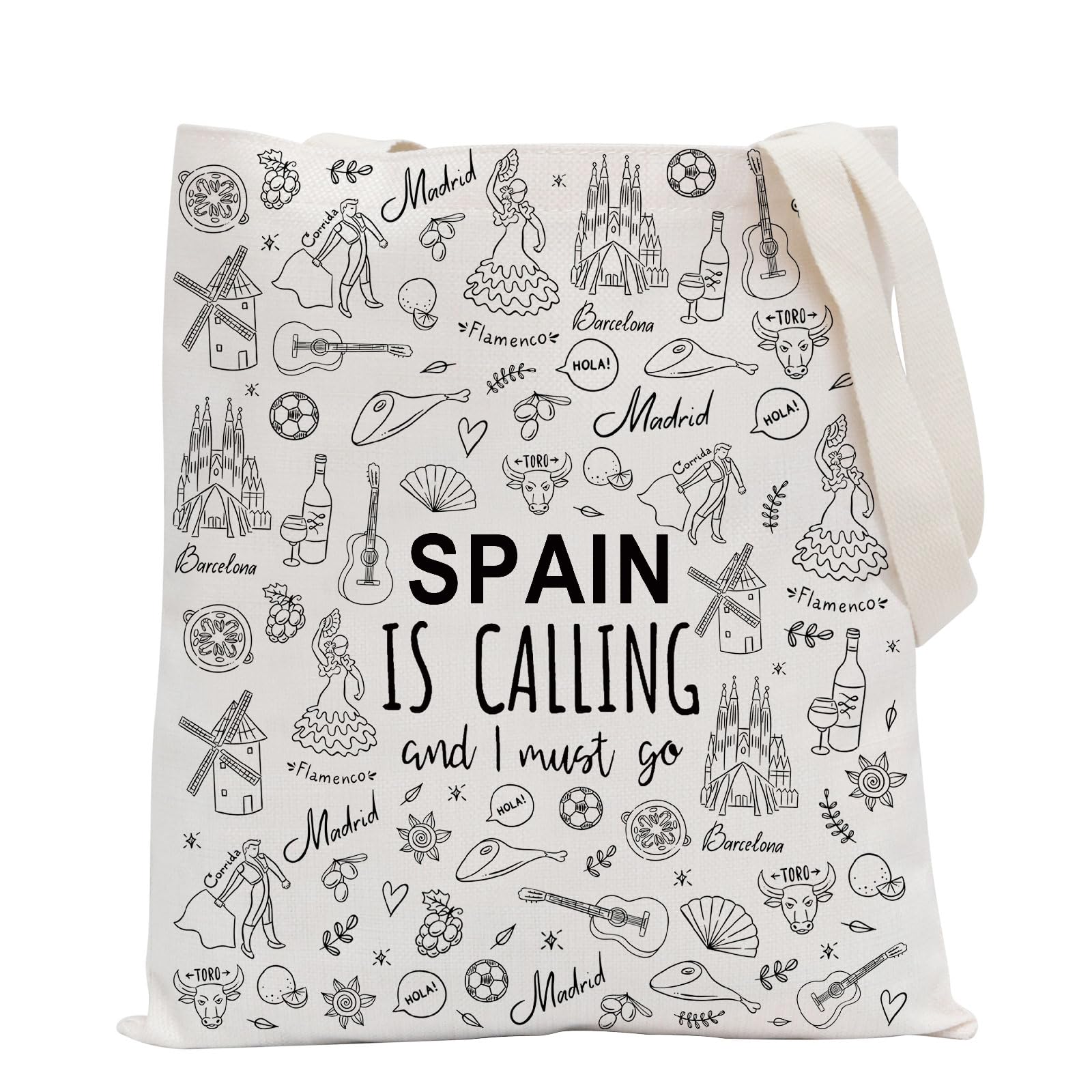 POFULL Spain Is Calling and I Must Go Tote Bag - Family Trip Gift, Spanish Honeymoon Gift