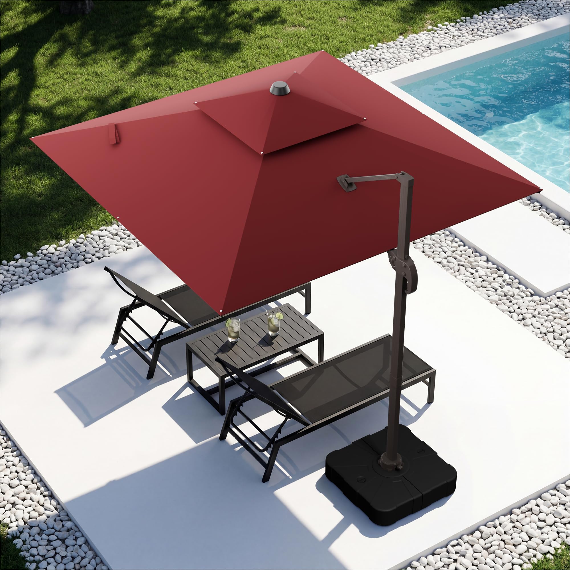 Condition photo showing New/Like New for 10x10ft outdoor patio umbrellas double top large square umbrella heavy duty 360°rotation offset outdoor sun shade umbrella for garden deck pool backyard patio, red