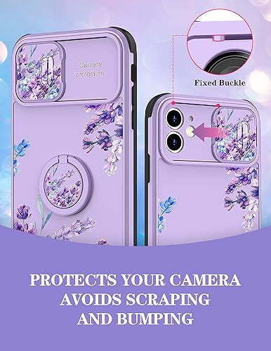 Miniatura 3 de Goocrux Funda 2 en 1 para iPhone 11 con flores florales para mujeres y niñas, diseño de plantas moradas con cubierta deslizante para cámara +