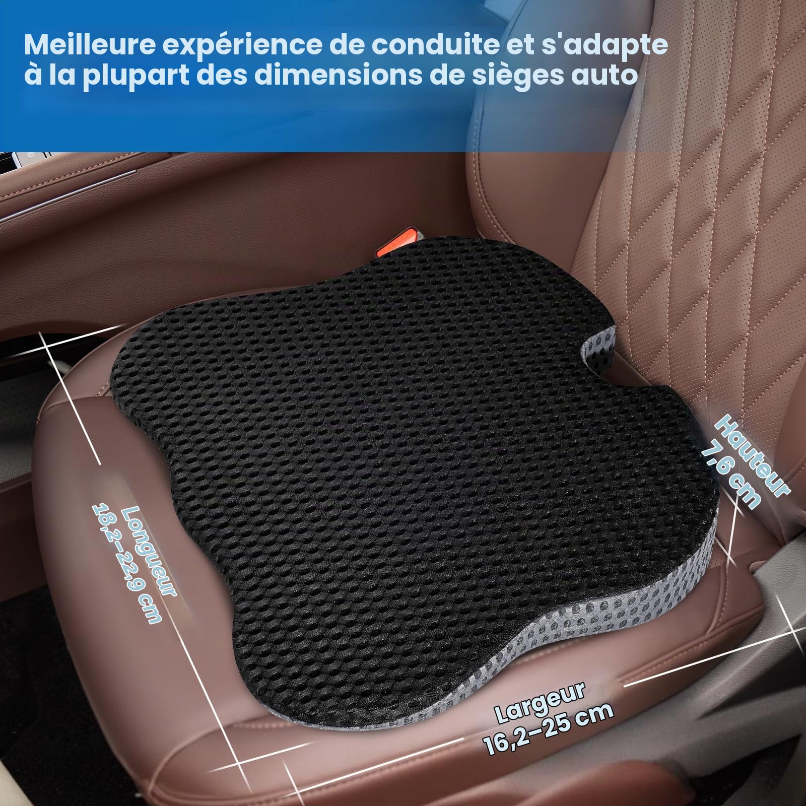 Qutool Coussin de Siège de Voiture en Mousse à Mémoire de Forme, Coussin de Siège de Conduite, Coussin de Siège D'appoint pour Voiture, Camion, Camionnette (Noir) (Lot de 2)