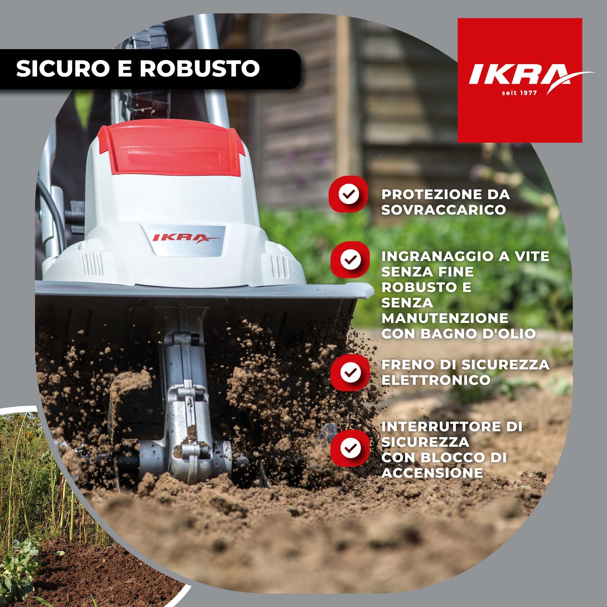 IKRA motozappa elettrica IEM 800S, larghezza di lavoro 30cm, profondità di lavoro 20cm, 800 W