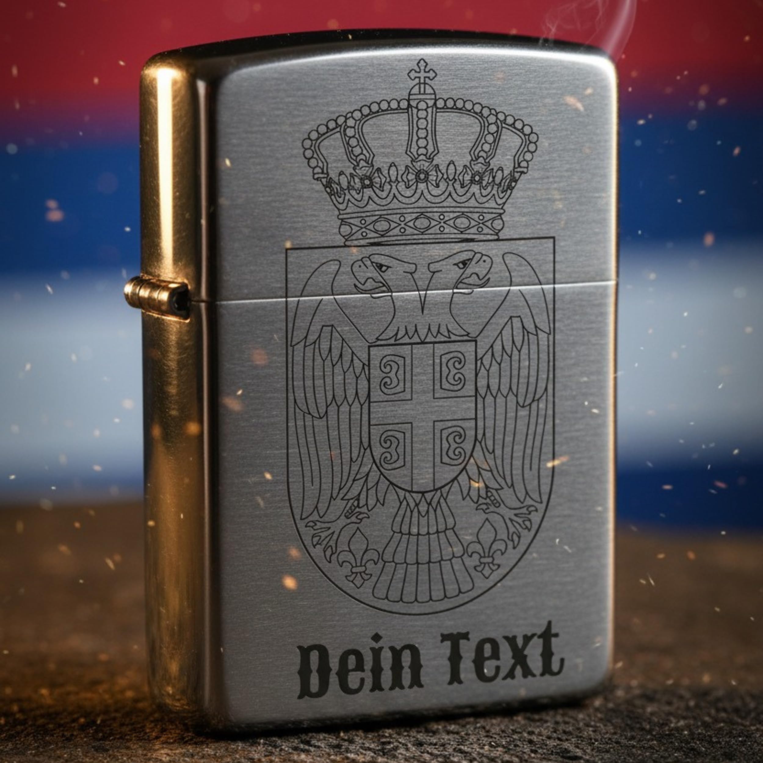 Zippo Benzinfeuerzeug Serbien personalisiert mit Lasergravur Personalisieren Dein Text Logo serbische Flagge Wunschtext Sturmfeuerzeug Serbia