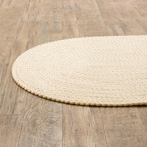 Miniatura 6 de Super Area Rugs Alfombra trenzada beige para cocina de campo, alfombra trenzada duradera para entradavestíbulo, ovalada, 3 x 5 pies