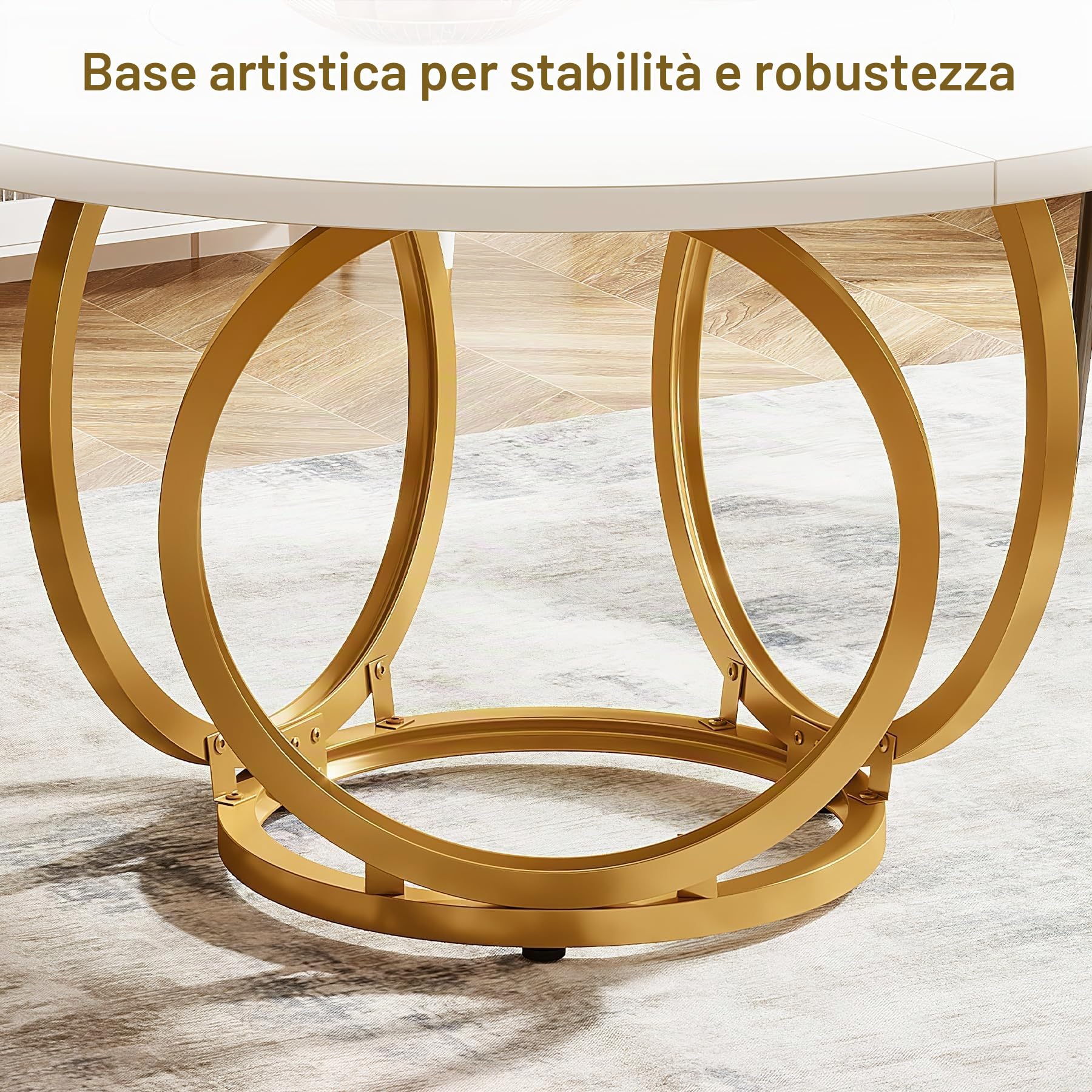 Tribesigns Tavolo da pranzo rotondo per 4, tavolo da cucina bianco con base in metallo dorato, tavolo da pranzo in legno, tavolino da caffè per cucina, sala da pranzo, bar 120 * 120 cm, bianco e oro