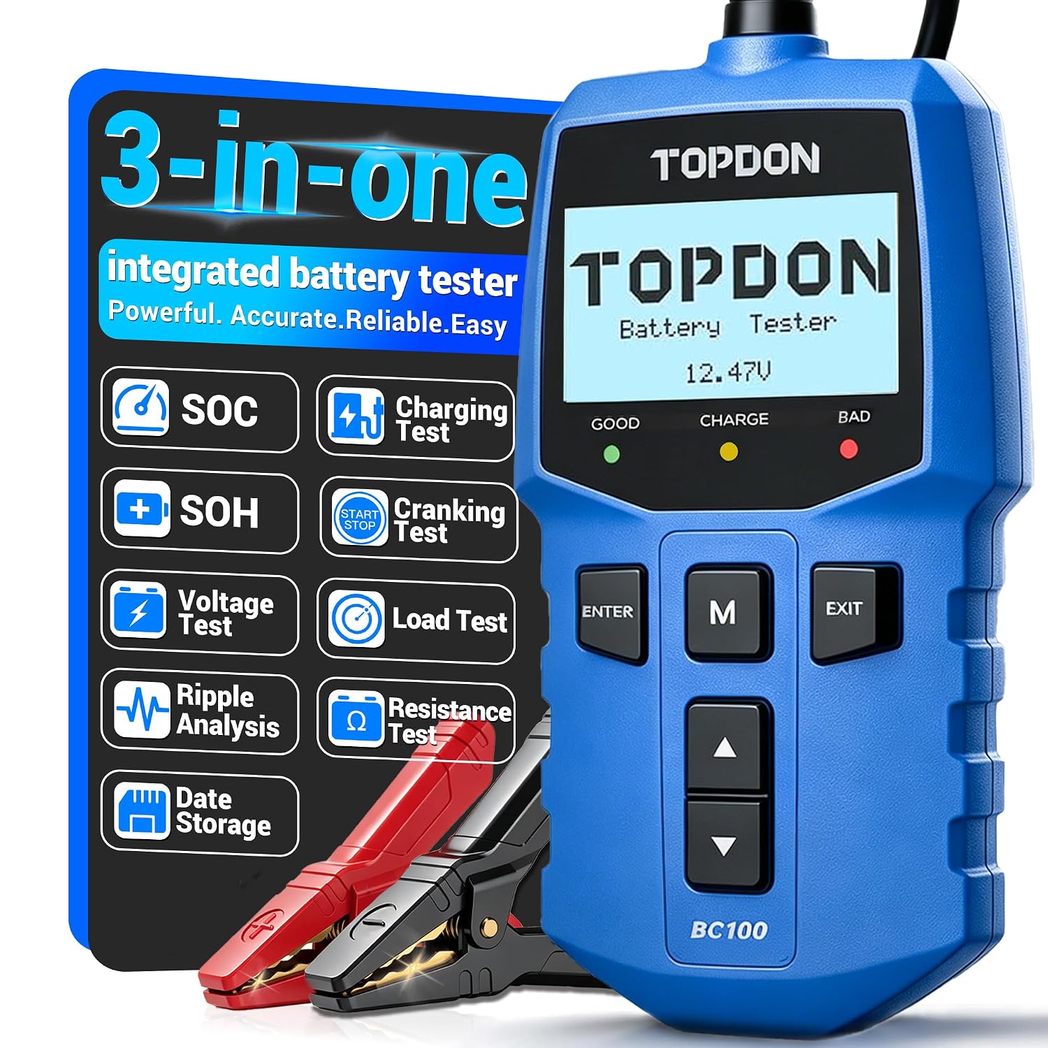 TOPDON BC100 Car Battery Tester 12V Automotive 100-2000 CCA Load Tester