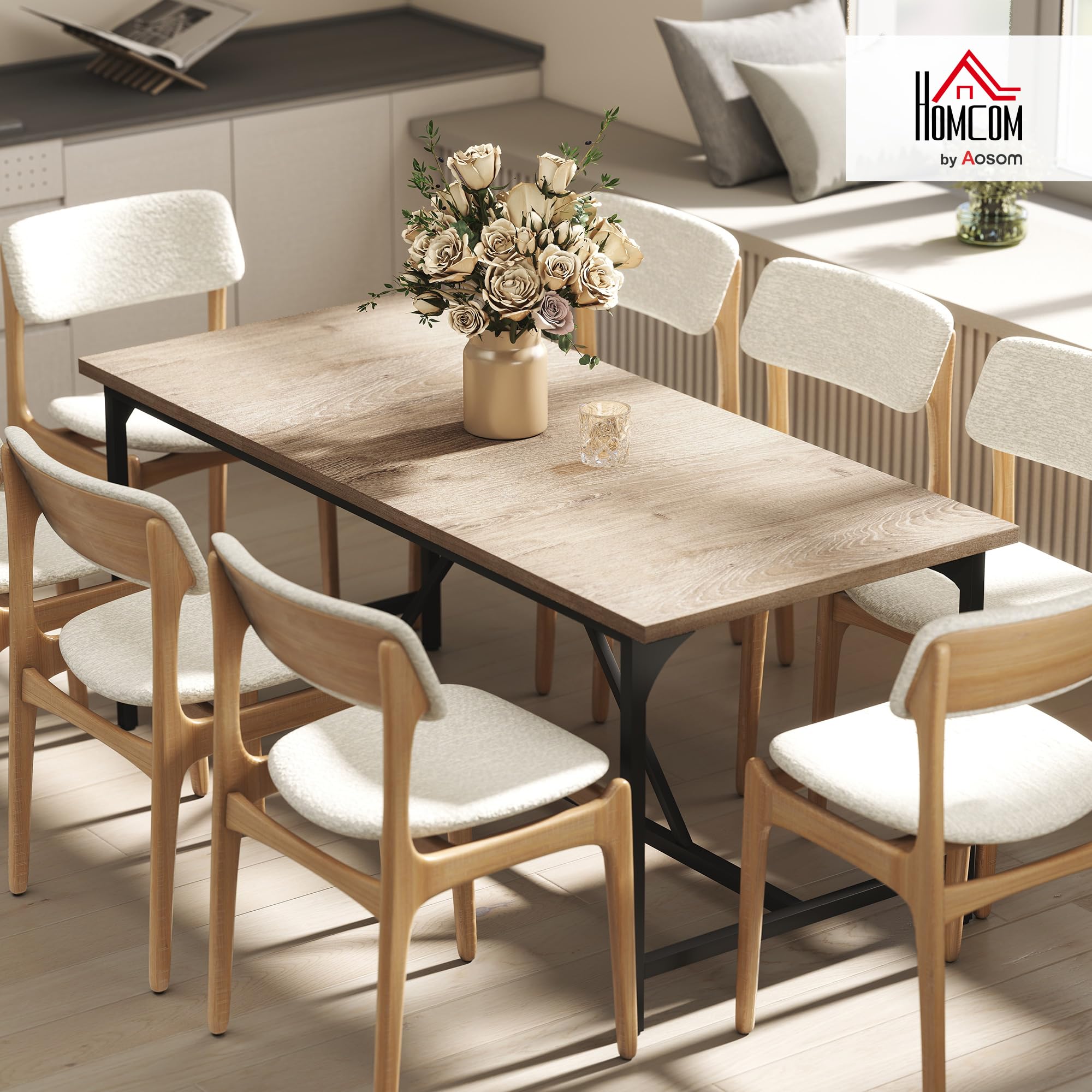 HOMCOM Table à Manger pour 6-8 Personne Rectangulaire 180 x 80 cm Naturel