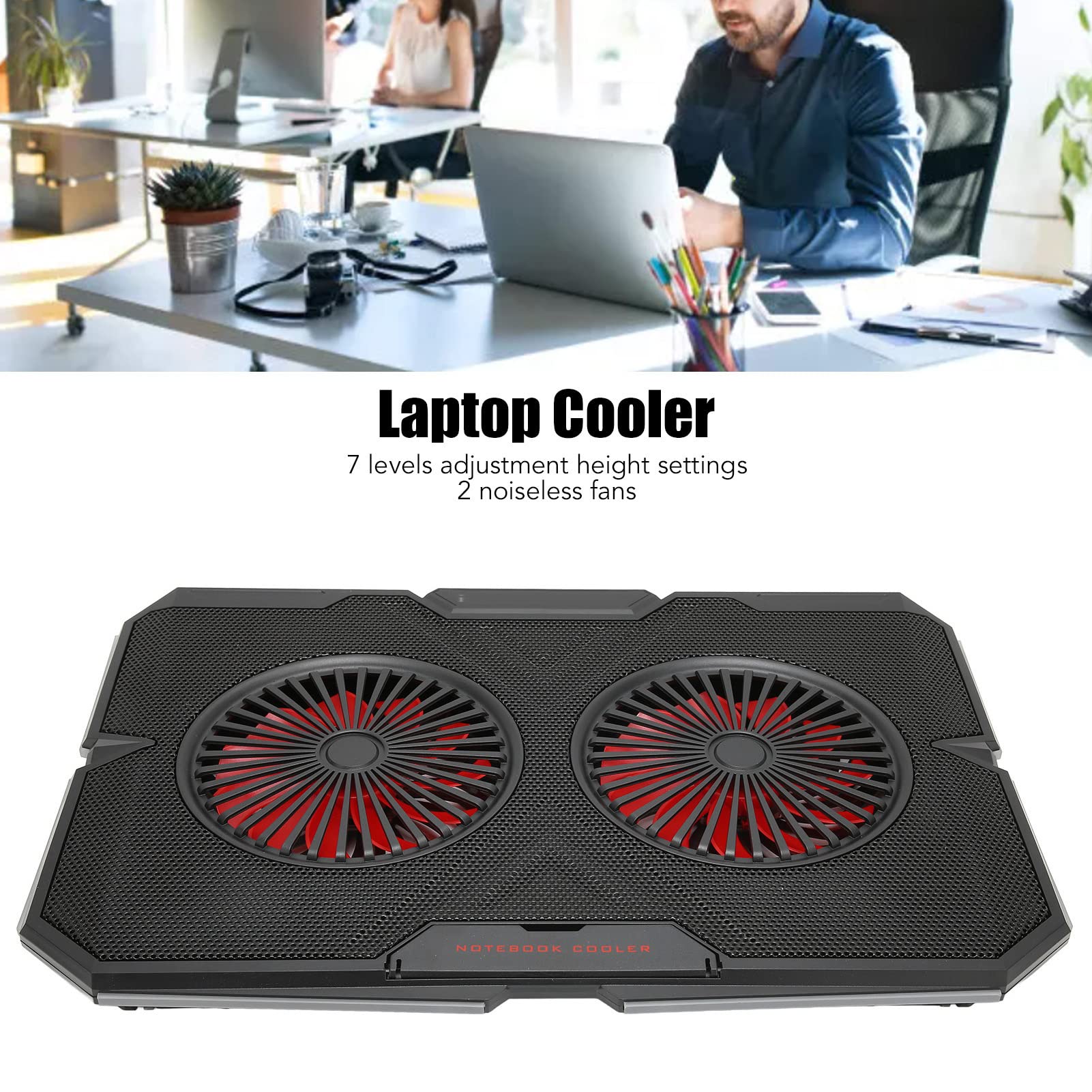 RGB Podkładka chłodząca do laptopa Podwójne ciche wentylatory 2 porty USB 7 poziomów, regulacja wysokości Chłodnica do laptopa do gier, wentylator do gier w notebooku