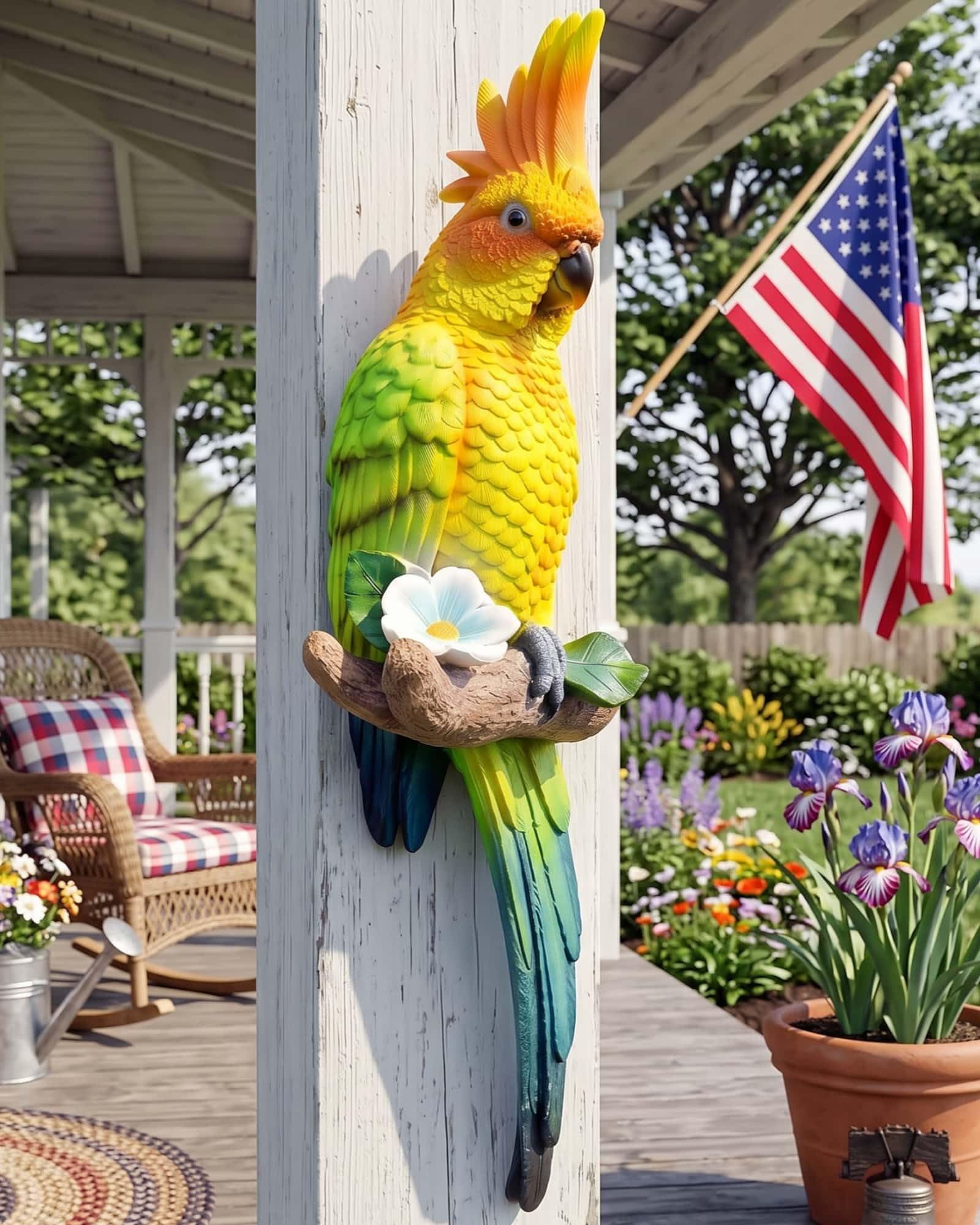 Tropische echte Papageien-Dekoration, Kunstharz-Vogelfiguren, Vogelstatuen, Heim-Dekoration für Tiki-Bar, perfekt für Hof-Ornamente, Baumschmuck im Freien, Terrasse, Rasen, Baumstamm, Veranda