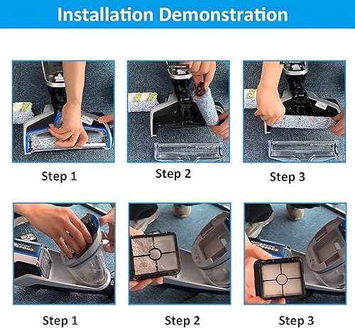 Miniatura 6 de Piezas de repuesto para aspiradora Bissell CrossWave, paquete de 2 rollos de cepillo multisuperficie Bissell CrossWave 1868, sin enredos, paquete de