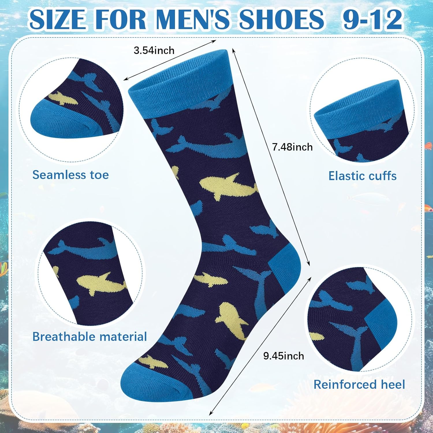 Janmercy 10 Pairs Funny Socks for Men Ocean Themed Assorted Fun Crazy Cute Boardroom Novelty Dress Crew Socks Gift for Men Dad Grandpa Shoe Size 9-12 - Image 4