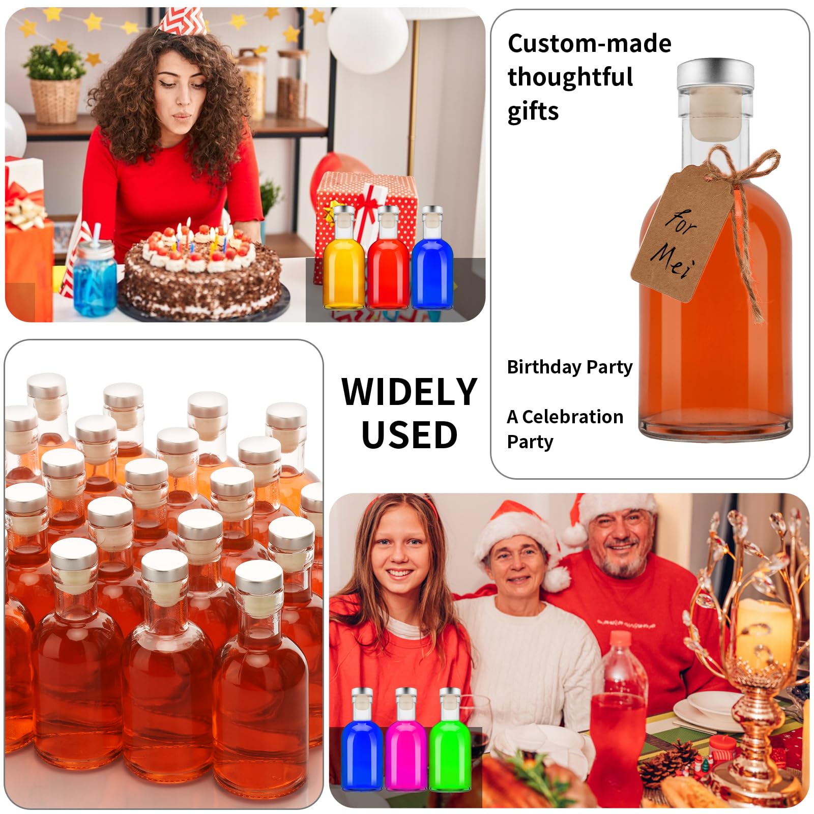 25 mini bottiglie di vetro da 99,2 ml, per liquori, con coperchio, piccole, riutilizzabili, vuote, con tappo a vite in alluminio nero, per Natale, compleanno, matrimoni (100 ml, 25 pezzi)