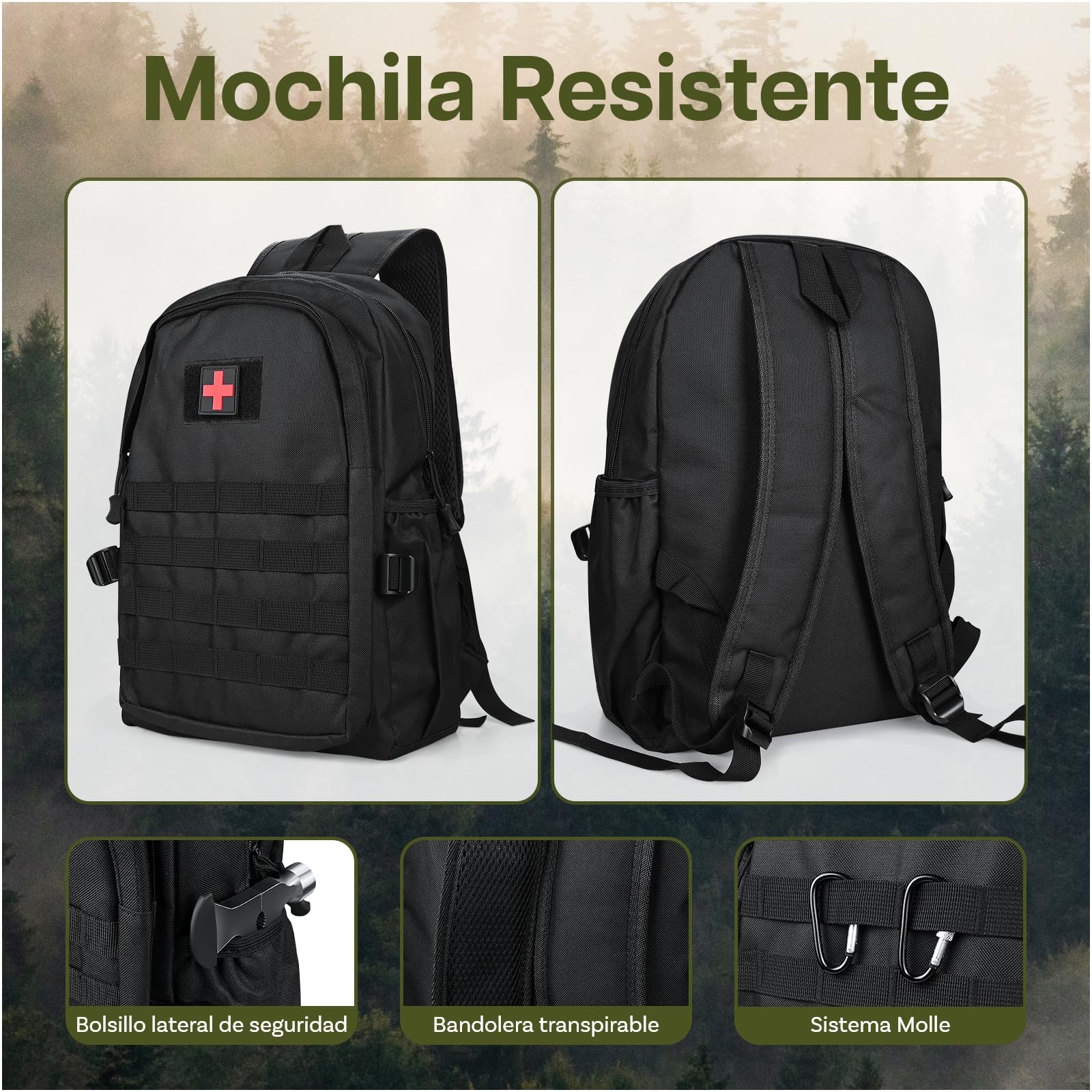 Kit de Supervivencia - Equipo de Emergencia con Botiquín de Primeros Auxilios por MMOBIEL – Bolsa de Supervivencia con Filtro Agua, Brújula etc. para Camping, Senderismo, Aventura – Regalo para Hombre