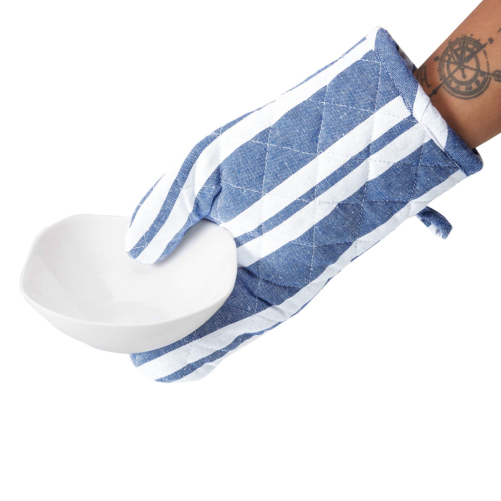 Encasa XO Oven Gloves, Quilted Cooking Mitts, Heat Resistant Blue 2