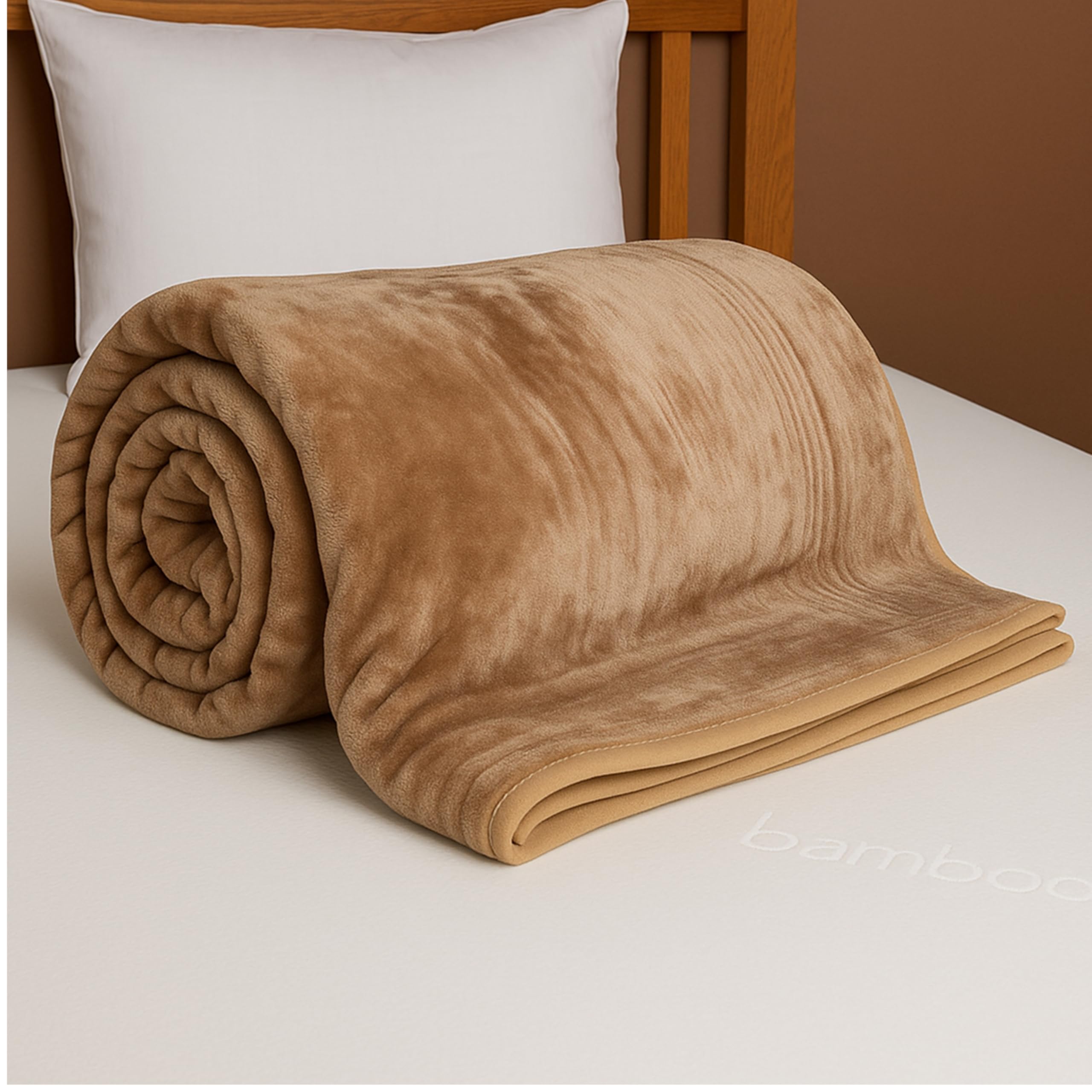 EGYPTO Double Fleece Blanket 150cm x 200cm | Luxury Faux Fur Throws for Sofas | Anti-Allergy Cozy & Soft Throw | Versatile Tan Throw Blanket for Sofa & Bed — image 1