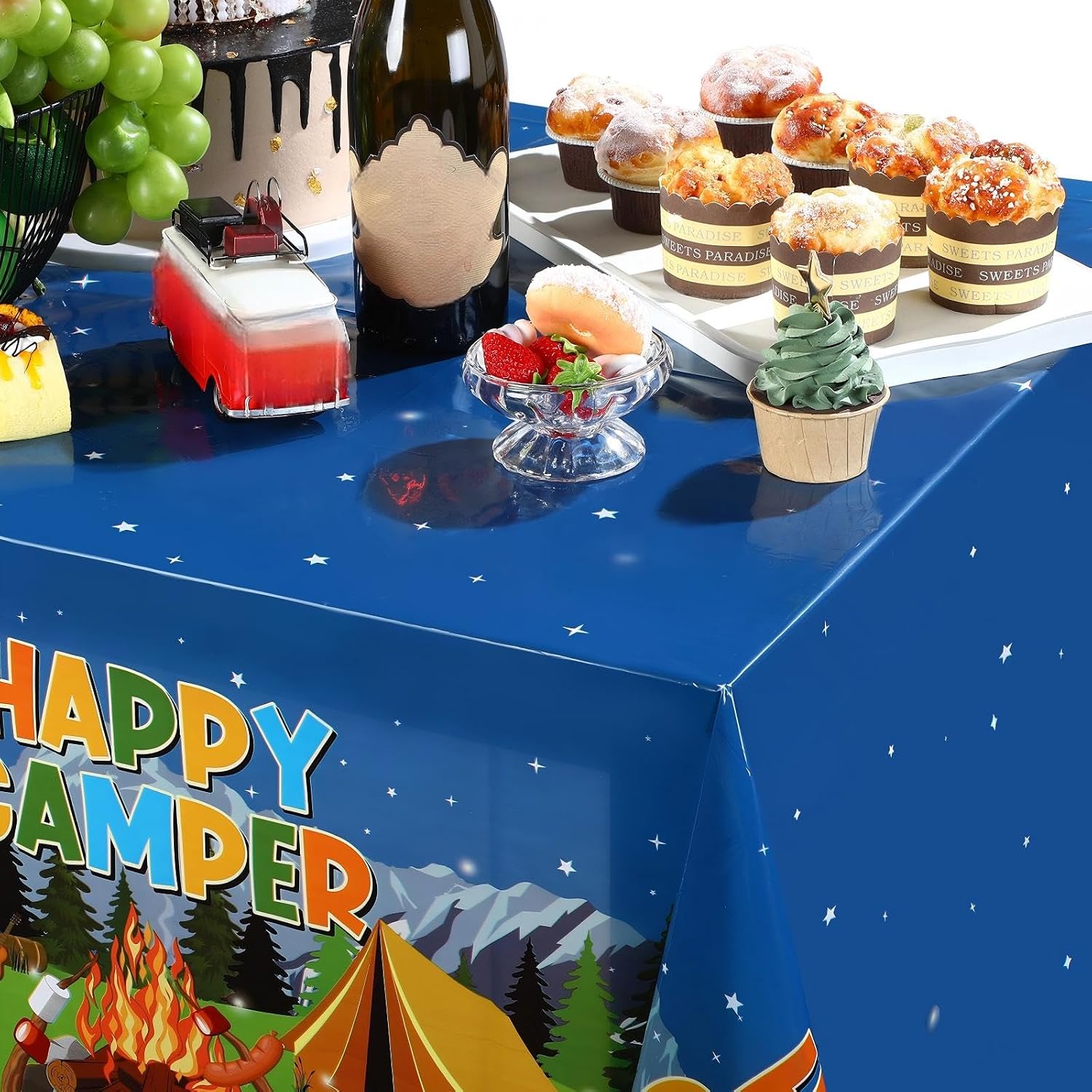 Tegeme 6 Pieces Camping Tablecloth Campfire Party Table Cover Adventure Tablecloth Camp Out Campfire Forest Themed Plastic Table Cover for Camping Party Decorations Supplies