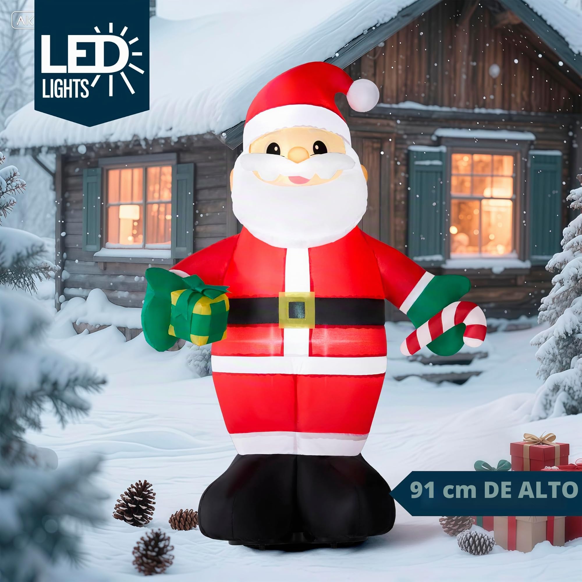 JOYIN Papá Noel inflable de Navidad de 3 pies de alto, Papá Noel inflable con control remoto con rotación de 360°, hacia adelante y hacia atrás, recargable para caminar con LED integrado y música para