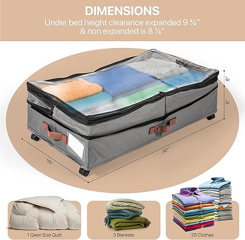 Miniatura 7 de Almacenamiento debajo de la cama con ruedas, paquete de 2 Contenedores grandes para almacenamiento debajo de la cama 30 x 16 pulgadas Contenedores