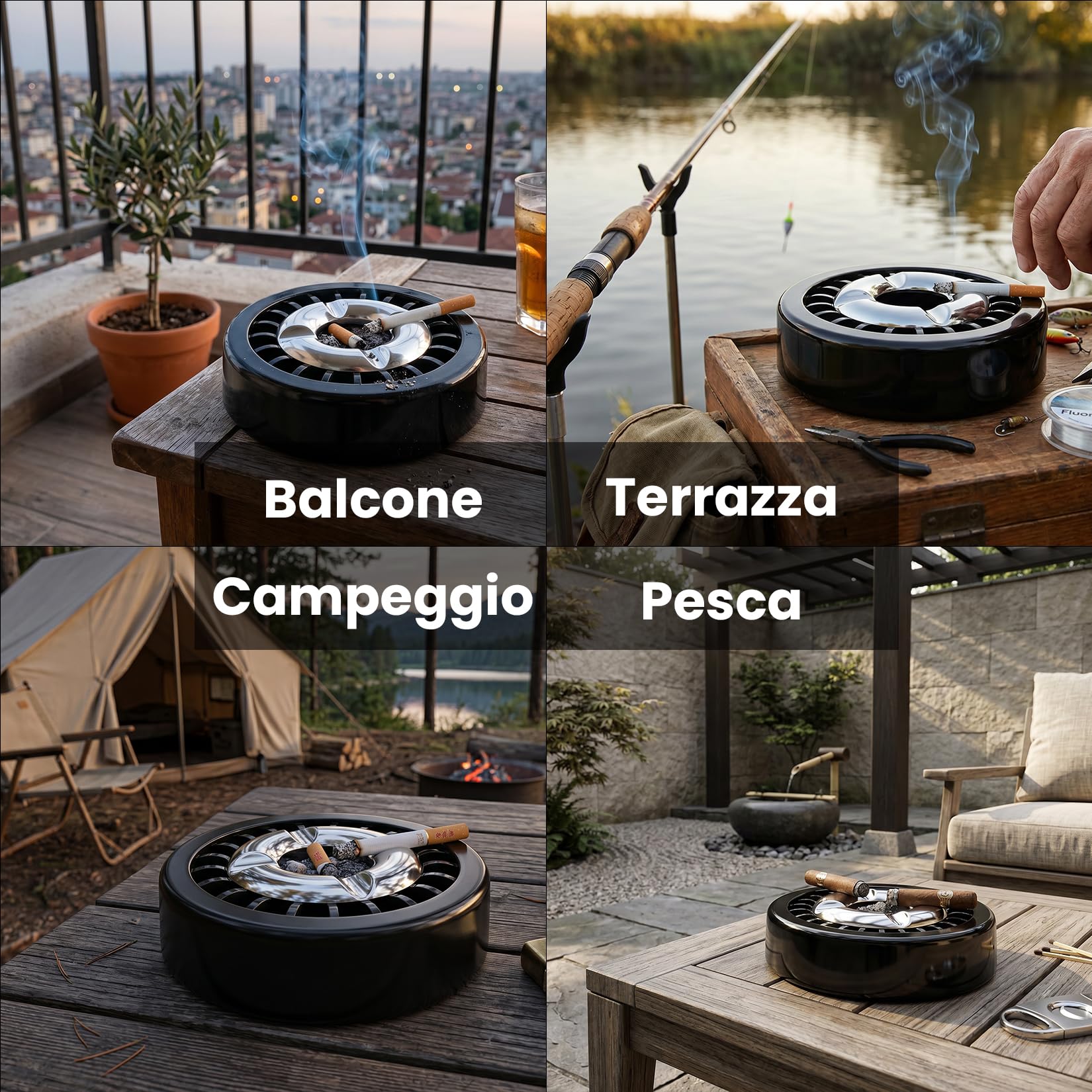 Starlet24® Posacenere Antivento per Esterni – Posacenere Piatto Rotondo Stabile Spegnitore, Posacenere da Tavolo per Balcone Terrazza Giardino Campeggio