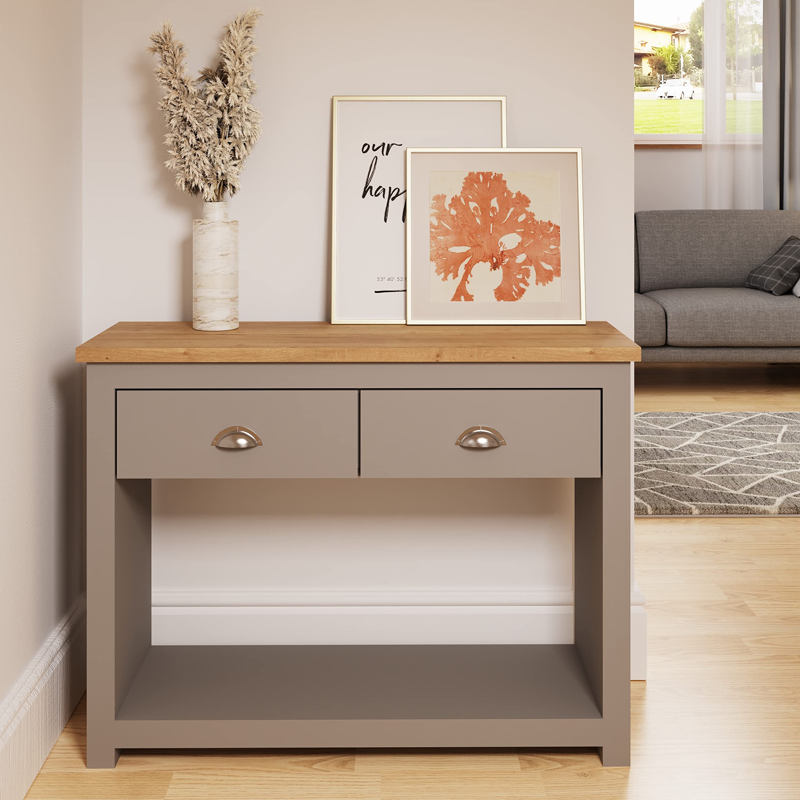 B&Q -  Lisbon Light Grey Console Hall Way Table With 2 Drawers
