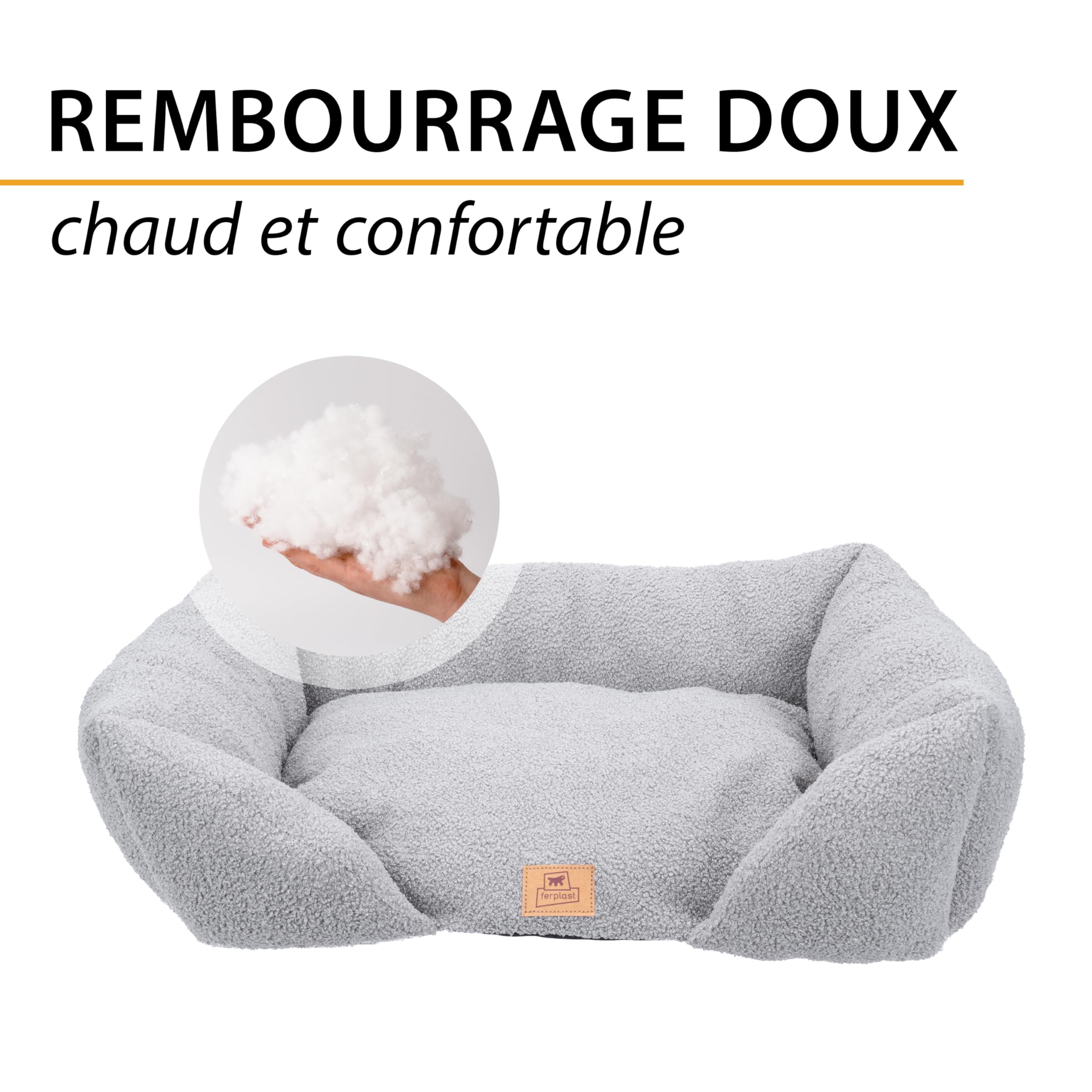 Ferplast Coussin pour Chien de Taille Moyenne, Panier pour Chat, Tissu bouclé synthétique Lavable, Rembourrage Moelleux, 55 x 45 x 20 cm. Gris