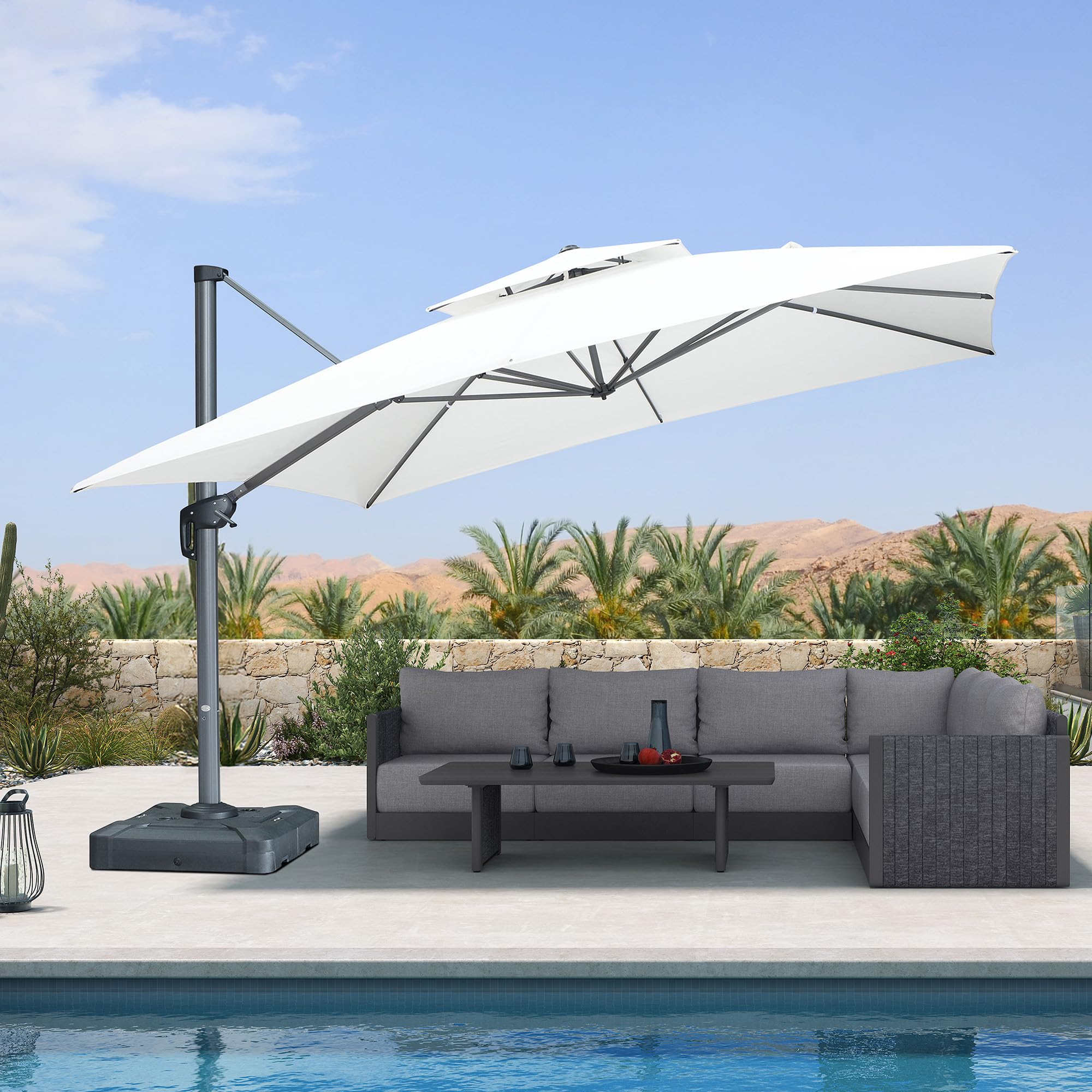 13 foot market patio umbrella Yardsight 13 ft. Market Umbrella Outdoor Double Sided Patio Umbrella with  Crank and Base in Red HD3-E17C-1
