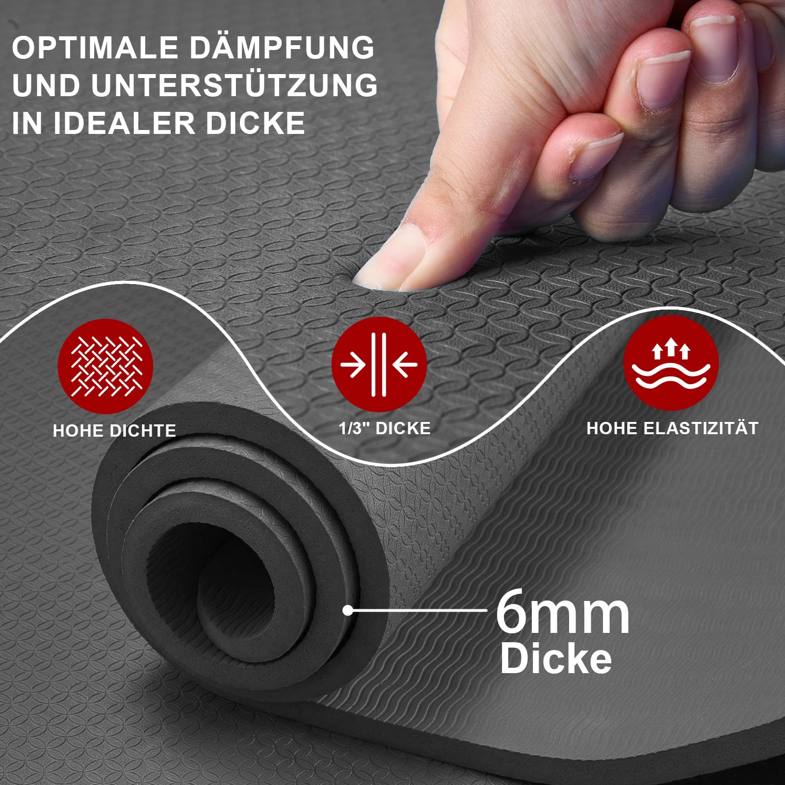 THAILE Yogamatte XXL - 183x91CM 6MM Dicke Rutschfeste TPE Gymnastikmatte, Doppelseitige Textur, Extra Breite Sportmatte & Fitnessmatte, Umweltfreundlich, Pilates, Studio & Heimtraining, Schwarz