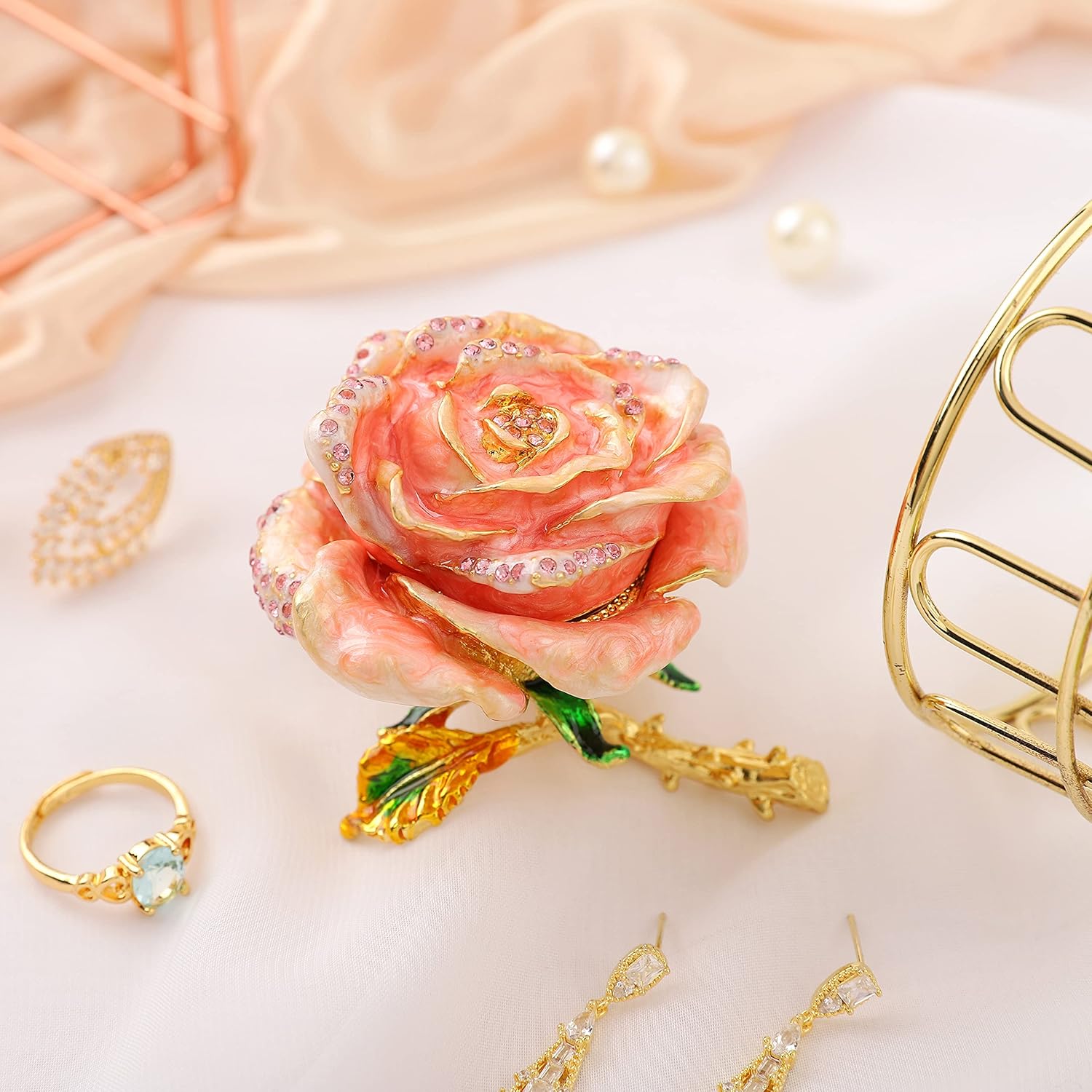 QIFU Decorative Hand Painted Rose Hinged Jewelry Trinket Box Unique Gift Home Decor - Image 6