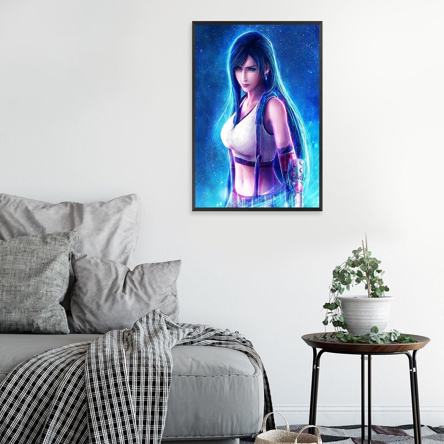 Final of Fantasy VII Tifa Poster Fine Art Print (Combat Gauntlet & Neon Blue Light Effect) Wall Art for Final of Fantasy Fans(16x24inchs，Unframed)